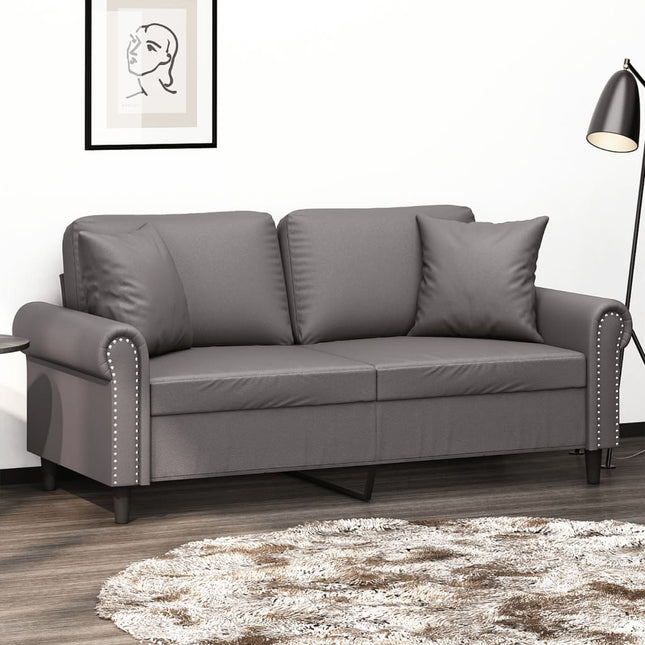 2-sits soffa med prydnadskuddar grå 140 cm konstläder