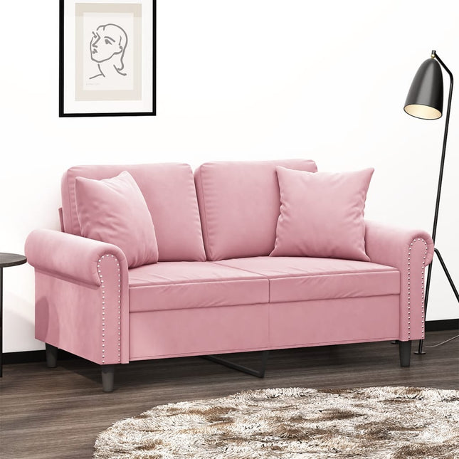 2-sitssoffa med prydnadskuddar rosa 120 cm sammet