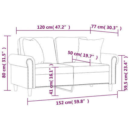 2-sitssoffa med prydnadskuddar svart 120 cm sammet