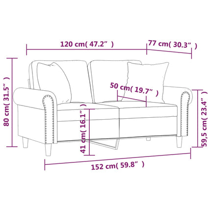 2-sitssoffa med prydnadskuddar blå 120 cm sammet