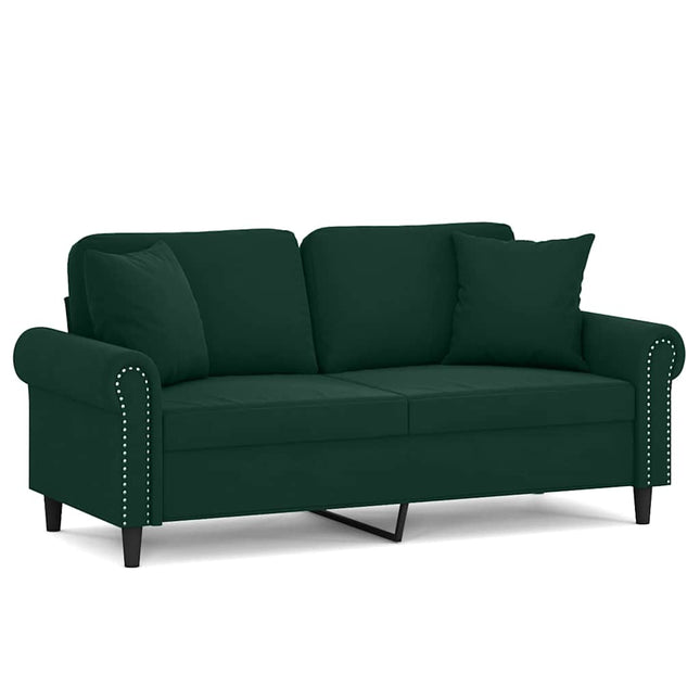 2-sitssoffa med prydnadskuddar mörkgrön 140 cm sammet