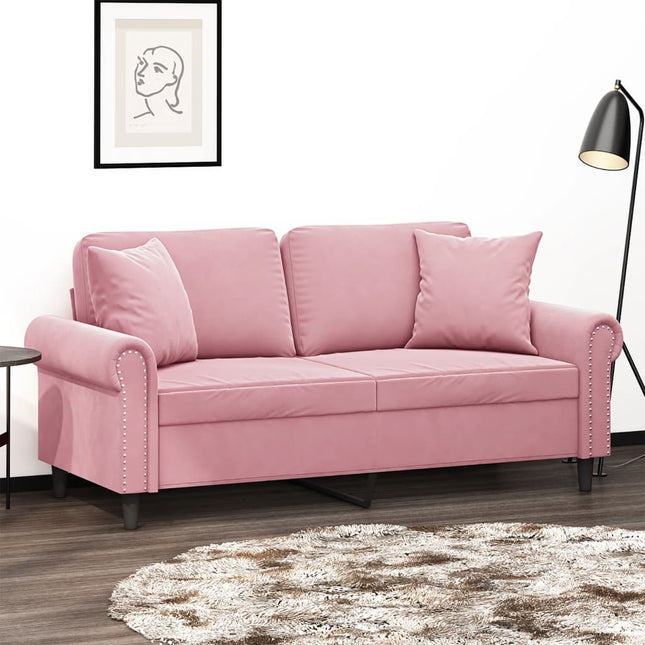 2-sitssoffa med prydnadskuddar rosa 140 cm sammet