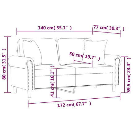 2-sitssoffa med prydnadskuddar vinröd 140 cm sammet