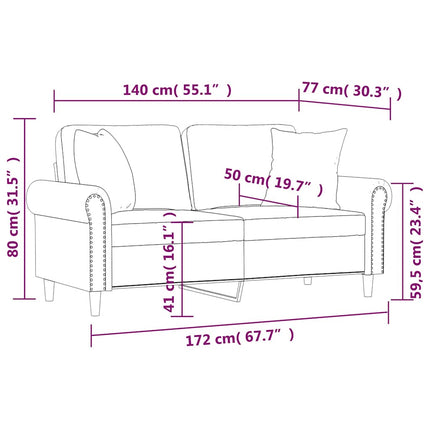 2-sitssoffa med prydnadskuddar svart 140 cm sammet