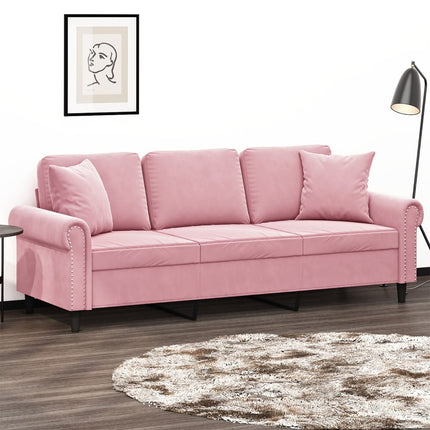 3-sitssoffa med prydnadskuddar rosa 180 cm sammet