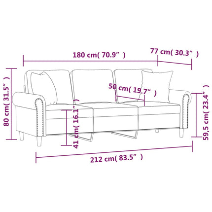 3-sitssoffa med prydnadskuddar svart 180 cm sammet