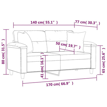 2-sitssoffa med prydnadskuddar svart 140 cm mikrofibertyg