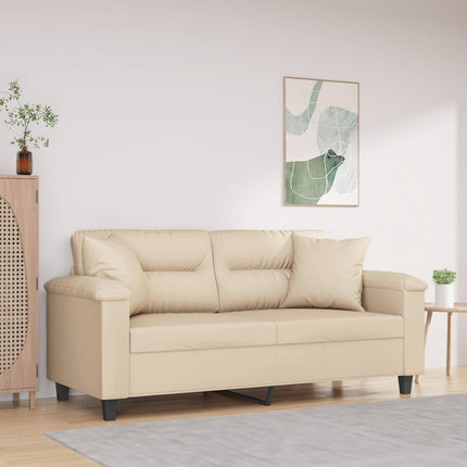 2-sitssoffa med prydnadskuddar gräddvit 140 cm mikrofibertyg