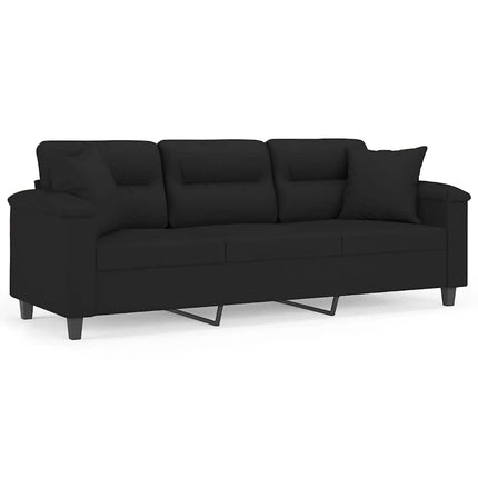 3-sitssoffa med prydnadskuddar svart 180 cm mikrofibertyg