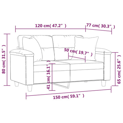 2-sits soffa med prydnadskuddar svart 120 cm konstläder