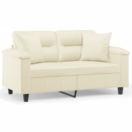 2-sits soffa med prydnadskuddar gräddvit 120 cm konstläder