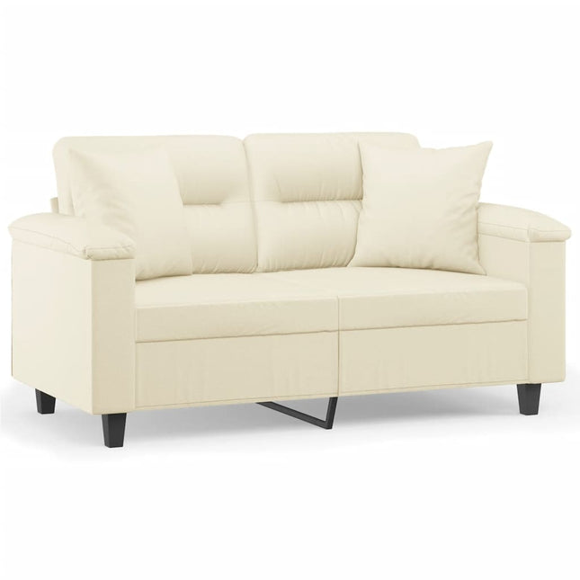 2-sits soffa med prydnadskuddar gräddvit 120 cm konstläder