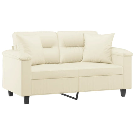 2-sits soffa med prydnadskuddar gräddvit 120 cm konstläder