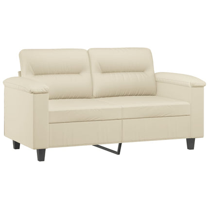 2-sits soffa med prydnadskuddar gräddvit 120 cm konstläder