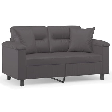 2-sits soffa med prydnadskuddar grå 120 cm konstläder