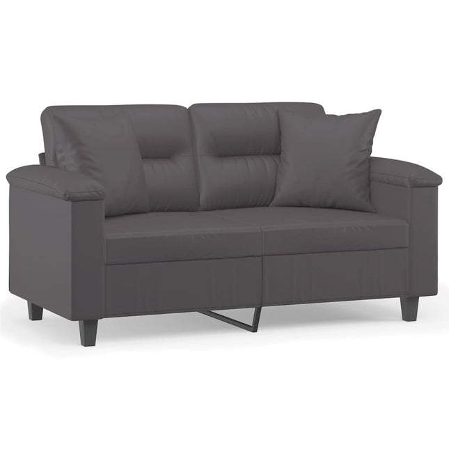 2-sits soffa med prydnadskuddar grå 120 cm konstläder