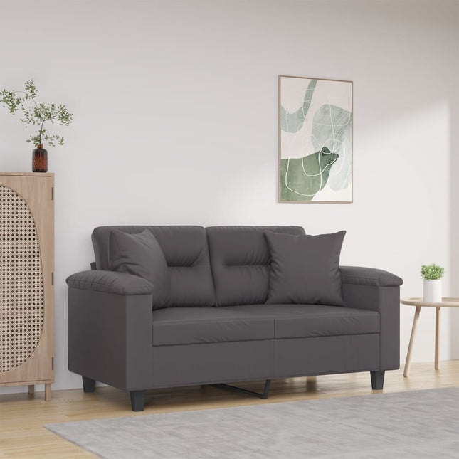 2-sits soffa med prydnadskuddar grå 120 cm konstläder