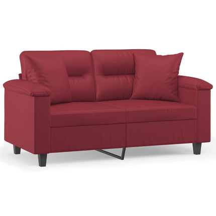 2-sits soffa med prydnadskuddar vinröd 120 cm konstläder