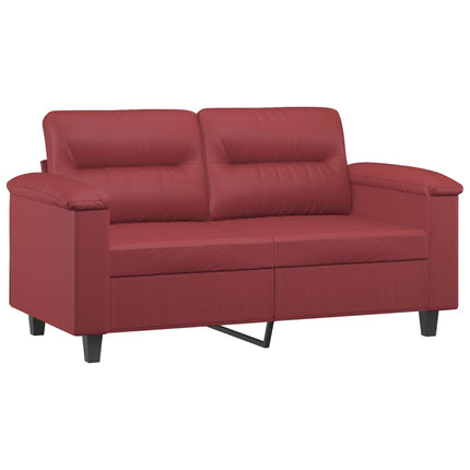 2-sits soffa med prydnadskuddar vinröd 120 cm konstläder