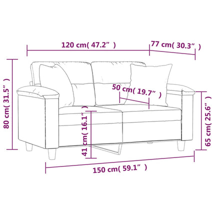 2-sits soffa med prydnadskuddar cappuccino 120 cm konstläder