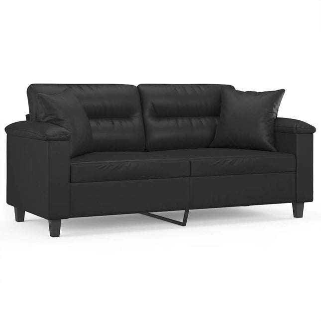 2-sits soffa med prydnadskuddar svart 140 cm konstläder