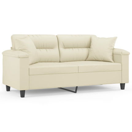 2-sits soffa med prydnadskuddar gräddvit 140 cm konstläder