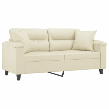2-sits soffa med prydnadskuddar gräddvit 140 cm konstläder
