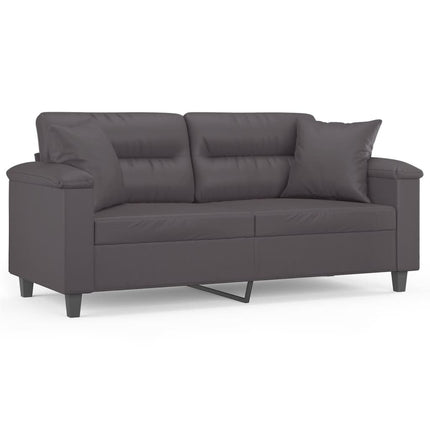 2-sits soffa med prydnadskuddar grå 140 cm konstläder