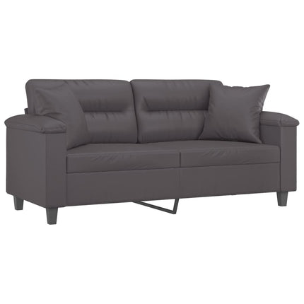 2-sits soffa med prydnadskuddar grå 140 cm konstläder