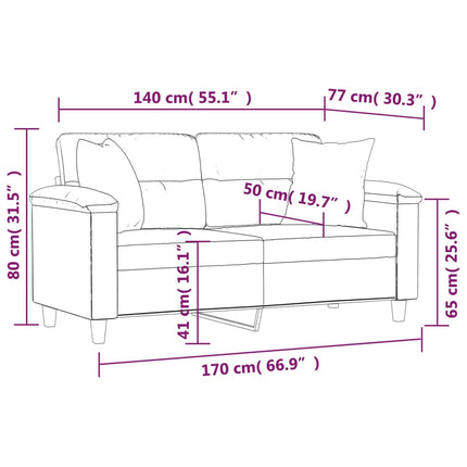 2-sits soffa med prydnadskuddar cappuccino 140 cm konstläder