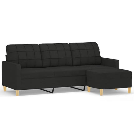 3-sitssoffa med fotpall Svart 180 cm tyg