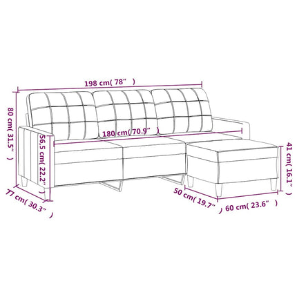 3-sitssoffa med fotpall Svart 180 cm tyg