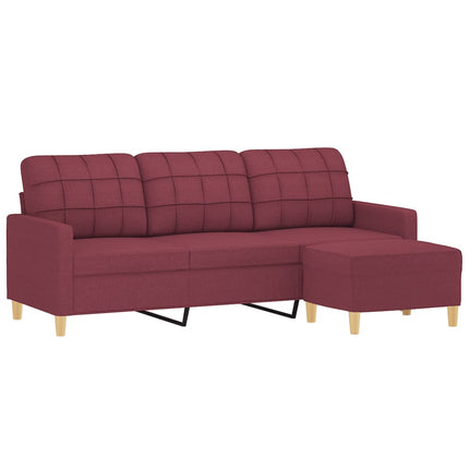 3-sitssoffa med fotstöd vinröd 180 cm tyg