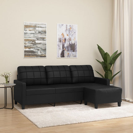 3-sitssoffa med fotpall Svart 180 cm Konstläder
