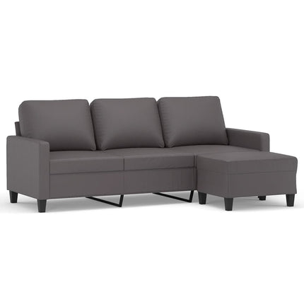 3-sitssoffa med fotpall grå 180 cm konstläder