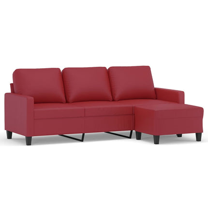 3-sitssoffa med fotpall vinröd 180 cm konstläder