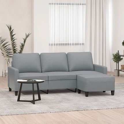 3-sitssoffa med fotpall ljusgrå 180 cm tyg