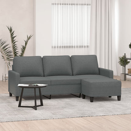 3-sitssoffa med fotpall Mörkgrå 180 cm tyg