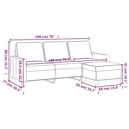 3-sitssoffa med fotpall Svart 180 cm tyg