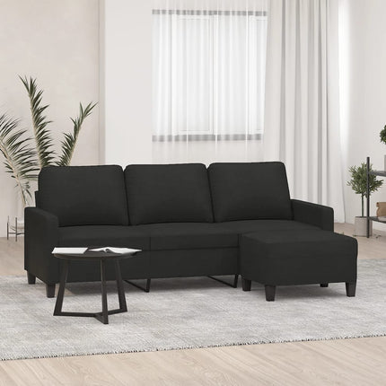 3-sitssoffa med fotpall Svart 180 cm tyg