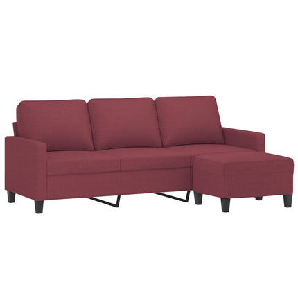 3-sitssoffa med fotstöd vinröd 180 cm tyg