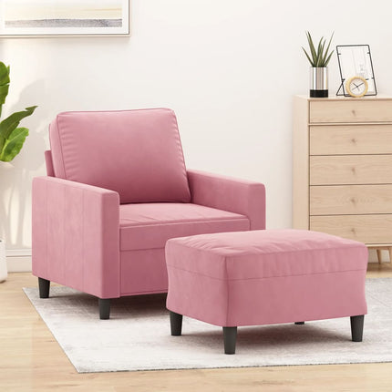 Fåtölj med fotpall rosa 60 cm sammet