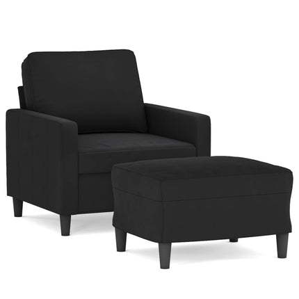 Fåtölj med fotpall svart 60 cm sammet
