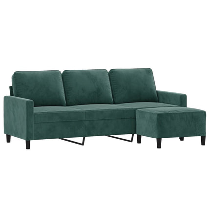 3-sitssoffa med fotpall mörkgrön 180 cm sammet
