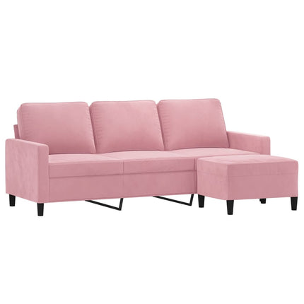 3-sitssoffa med fotpall rosa 180 cm sammet