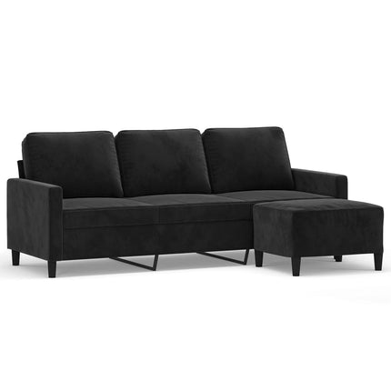 3-sitssoffa med fotpall svart 180 cm sammet