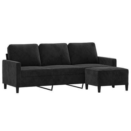 3-sitssoffa med fotpall svart 180 cm sammet