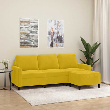 3-sitssoffa med fotpall gul 180 cm sammet