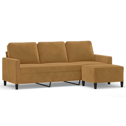 3-sitssoffa med fotpall brun 180 cm sammet