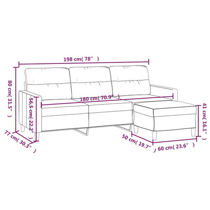 3-sitssoffa med fotpall Brun 180 cm tyg